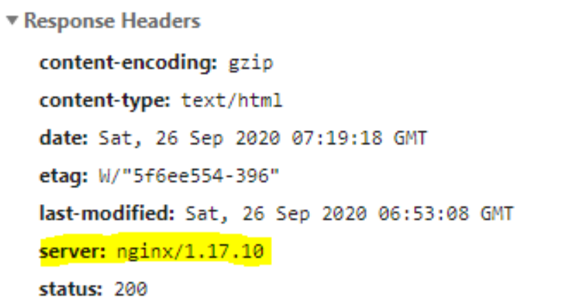 Image mettant en évidence l'entete "Server" envoyé par le serveur NGINX