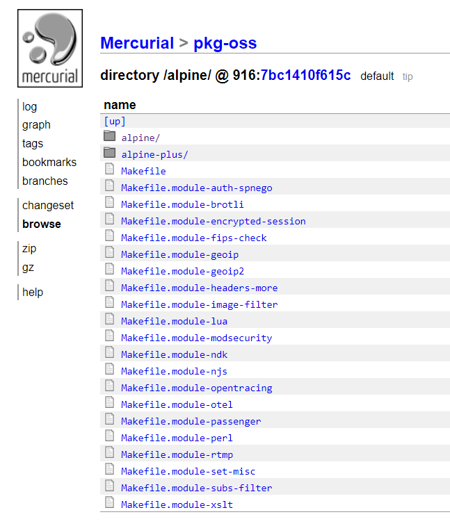 Image montrant les modules disponible pour NGINX Alpine